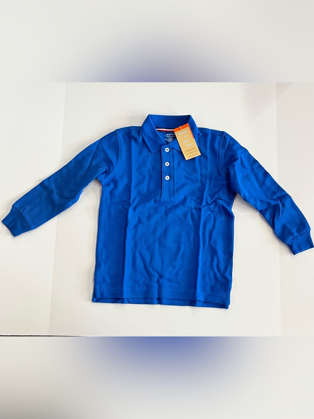 NWT French Toast Boys Royal Blue Long Sleeve Polo School Uniform, size 6/7